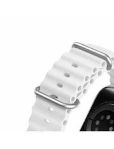 Dux Ducis Strap Watch Armband 9 / 8 / 7 / 6 / 5 / 4 / 3 / 2 / SE (45 / 44 / 42mm) Silikonbandarmband Vit (OceanWave-version)