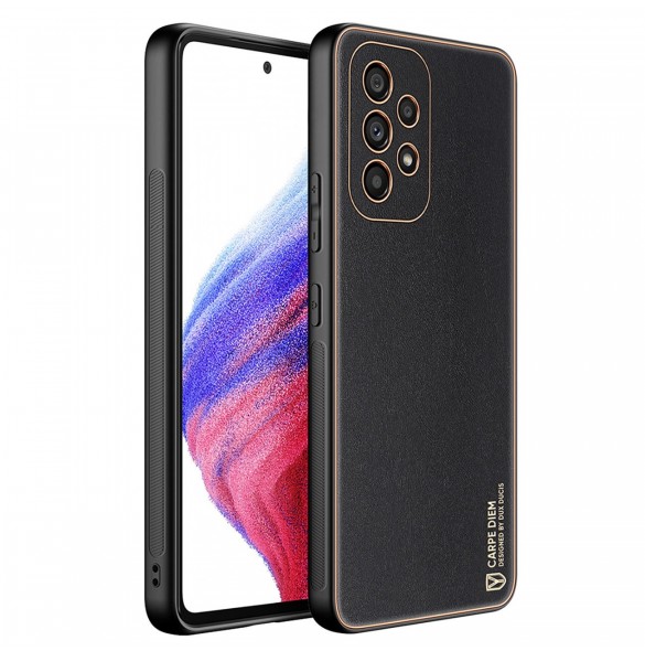 Dux Ducis Yolo elegant skal tillverkat av ekologiskt läder för Samsung Galaxy A53 5G svart