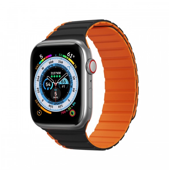 Magnetisk Apple Watch Ultra, SE, 9, 8, 7, 6, 5, 4, 3, 2, 1 (49, 45, 44, 42 mm) Dux Ducis-rem (LD-version) - svart och orange