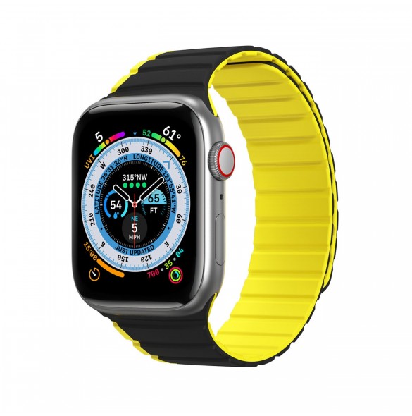 Magnetisk Apple Watch Ultra, SE, 9, 8, 7, 6, 5, 4, 3, 2, 1 (49, 45, 44, 42 mm) Dux Ducis-rem (LD-version) - svart och gul