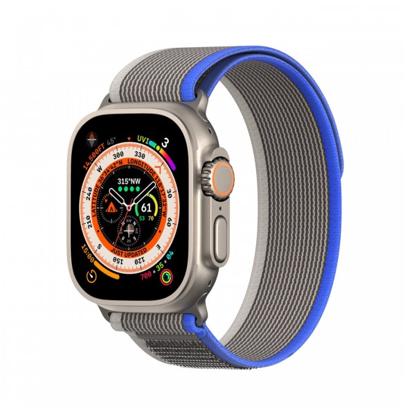 Sport kardborrband för Apple Watch 9 / 8 / 7 / 6 / SE / 5 / 4 / 3 / 2 / 1 (38, 40, 41 mm) Dux Ducis-rem YJ-version - blå-grå