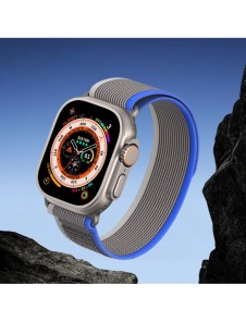 Sport kardborrband för Apple Watch 9 / 8 / 7 / 6 / SE / 5 / 4 / 3 / 2 / 1 (38, 40, 41 mm) Dux Ducis-rem YJ-version - blå-grå