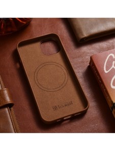 iCarer Case Läderfodral Skal för iPhone 14 Plus Brown (MagSafe-kompatibel)