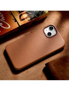 iCarer Case Läderfodral Skal för iPhone 14 Plus Brown (MagSafe-kompatibel)