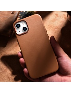 iCarer Case Läderfodral Skal för iPhone 14 Plus Brown (MagSafe-kompatibel)