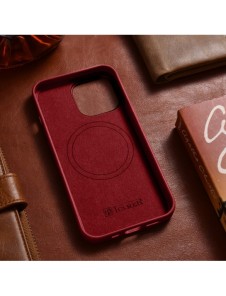 iCarer Case Läderfodral skal för iPhone 14 Pro Red (WMI14220706-RD) (MagSafe-kompatibel)