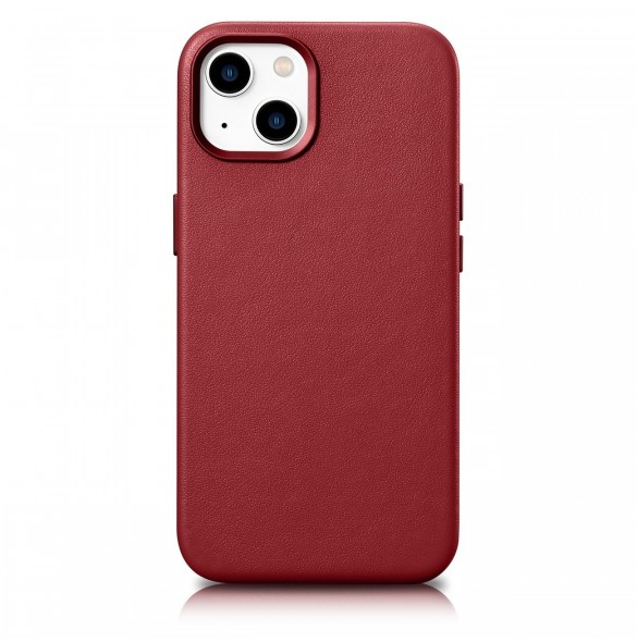 iCarer Fodral Läderfodral av naturläder för iPhone 14 Plus röd (kompatibel med MagSafe)