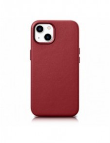 iCarer Fodral Läderfodral av naturläder för iPhone 14 Plus röd (kompatibel med MagSafe)