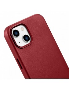 iCarer Fodral Läderfodral av naturläder för iPhone 14 Plus röd (kompatibel med MagSafe)
