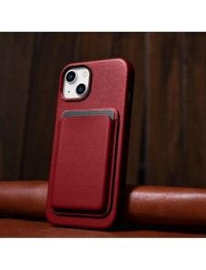 iCarer Fodral Läderfodral av naturläder för iPhone 14 Plus röd (kompatibel med MagSafe)