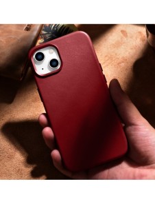 iCarer Fodral Läderfodral av naturläder för iPhone 14 Plus röd (kompatibel med MagSafe)