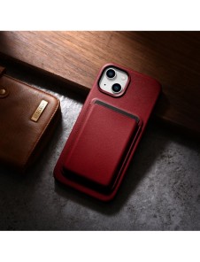 iCarer Fodral Läderfodral av naturläder för iPhone 14 Plus röd (kompatibel med MagSafe)