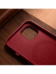 iCarer Fodral Läderfodral av naturläder för iPhone 14 Plus röd (kompatibel med MagSafe)