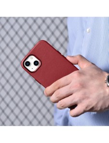 iCarer Fodral Läderfodral av naturläder för iPhone 14 Plus röd (kompatibel med MagSafe)