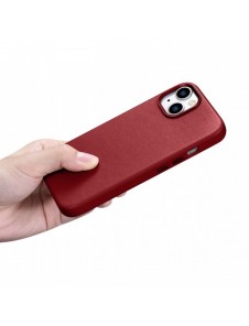 iCarer Fodral Läderfodral av naturläder för iPhone 14 Plus röd (kompatibel med MagSafe)