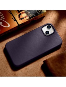 iCarer Case Läderfodral för iPhone 14 Plus mörklila (MagSafe-kompatibel)