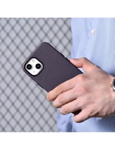 iCarer Case Läderfodral för iPhone 14 Plus mörklila (MagSafe-kompatibel)