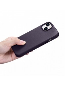 iCarer Case Läderfodral för iPhone 14 Plus mörklila (MagSafe-kompatibel)