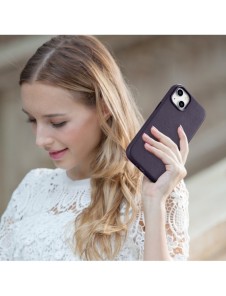 iCarer Case Läderfodral för iPhone 14 Plus mörklila (MagSafe-kompatibel)