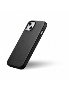 iCarer Fodral Läderfodral för iPhone 14 Plus äkta läderfodral svart (kompatibelt med MagSafe)