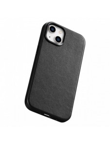 iCarer Fodral Läderfodral för iPhone 14 Plus äkta läderfodral svart (kompatibelt med MagSafe)