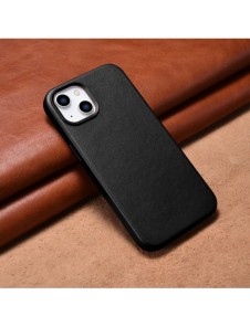 iCarer Fodral Läderfodral för iPhone 14 Plus äkta läderfodral svart (kompatibelt med MagSafe)