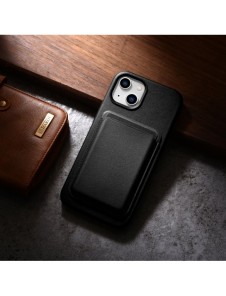 iCarer Fodral Läderfodral för iPhone 14 Plus äkta läderfodral svart (kompatibelt med MagSafe)