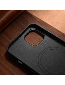iCarer Fodral Läderfodral för iPhone 14 Plus äkta läderfodral svart (kompatibelt med MagSafe)