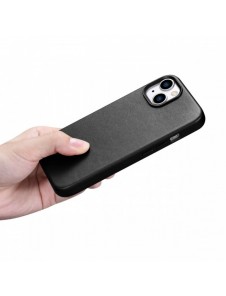 iCarer Fodral Läderfodral för iPhone 14 Plus äkta läderfodral svart (kompatibelt med MagSafe)