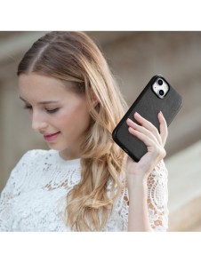 iCarer Fodral Läderfodral för iPhone 14 Plus äkta läderfodral svart (kompatibelt med MagSafe)