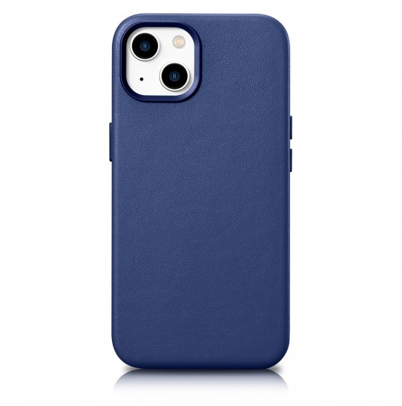iCarer Fodral Läderfodral för iPhone 14 Plus äkta läderfodral blå (kompatibelt med MagSafe)