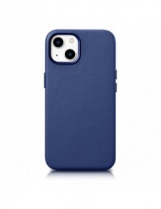 iCarer Fodral Läderfodral för iPhone 14 Plus äkta läderfodral blå (kompatibelt med MagSafe)