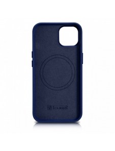 iCarer Fodral Läderfodral för iPhone 14 Plus äkta läderfodral blå (kompatibelt med MagSafe)