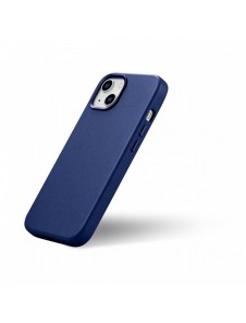 iCarer Fodral Läderfodral för iPhone 14 Plus äkta läderfodral blå (kompatibelt med MagSafe)