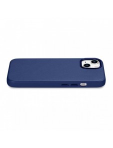iCarer Fodral Läderfodral för iPhone 14 Plus äkta läderfodral blå (kompatibelt med MagSafe)