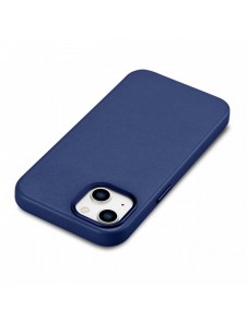 iCarer Fodral Läderfodral för iPhone 14 Plus äkta läderfodral blå (kompatibelt med MagSafe)