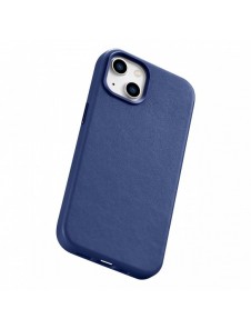 iCarer Fodral Läderfodral för iPhone 14 Plus äkta läderfodral blå (kompatibelt med MagSafe)
