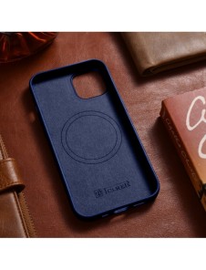 iCarer Fodral Läderfodral för iPhone 14 Plus äkta läderfodral blå (kompatibelt med MagSafe)
