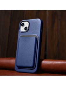 iCarer Fodral Läderfodral för iPhone 14 Plus äkta läderfodral blå (kompatibelt med MagSafe)
