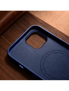 iCarer Fodral Läderfodral för iPhone 14 Plus äkta läderfodral blå (kompatibelt med MagSafe)