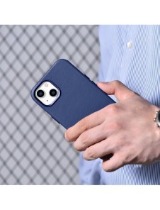 iCarer Fodral Läderfodral för iPhone 14 Plus äkta läderfodral blå (kompatibelt med MagSafe)