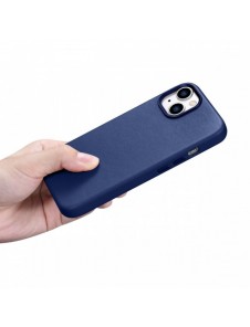 iCarer Fodral Läderfodral för iPhone 14 Plus äkta läderfodral blå (kompatibelt med MagSafe)