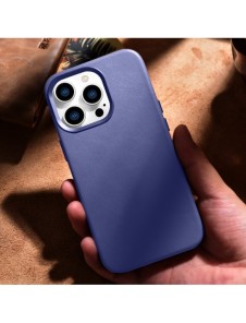 iCarer Fodral Läderfodral Äkta läderfodral för iPhone 14 Pro Ljuslila (WMI14220706-LP) (MagSafe-kompatibel)