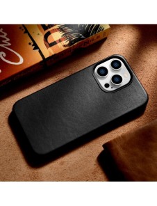 iCarer Fodral Läderfodral Äkta läderfodral för iPhone 14 Pro Max svart (WMI14220708-BK) (MagSafe-kompatibel)