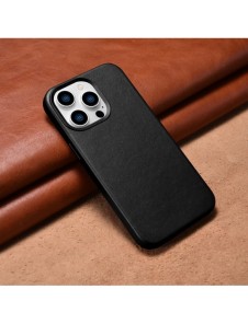 iCarer Fodral Läderfodral Äkta läderfodral för iPhone 14 Pro Max svart (WMI14220708-BK) (MagSafe-kompatibel)