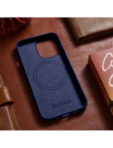 iCarer Case Läderfodral Äkta läderfodral för iPhone 14 Pro Max blå (WMI14220708-BU) (MagSafe-kompatibel)