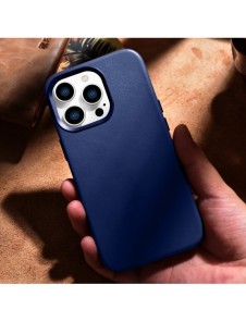 iCarer Case Läderfodral Äkta läderfodral för iPhone 14 Pro Max blå (WMI14220708-BU) (MagSafe-kompatibel)