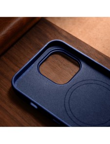 iCarer Case Läderfodral Äkta läderfodral för iPhone 14 Pro Max blå (WMI14220708-BU) (MagSafe-kompatibel)