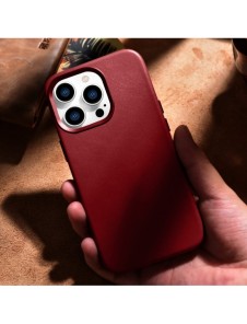 iCarer Fodral Läderfodral Äkta läderfodral för iPhone 14 Pro Max röd (WMI14220708-RD) (MagSafe-kompatibel)