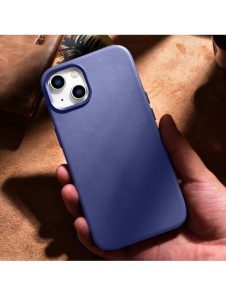 iCarer Fodral Läderfodral Äkta läder iPhone 14 Plus Ljuslila (MagSafe-kompatibel)